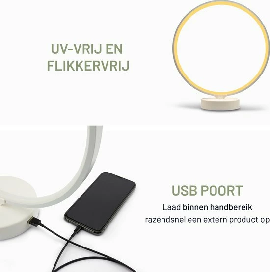 LIROMA® Daglichtlamp - Gratis Opberghoes - ⌀ 32 - 10.000 LUX - USB Poort - 3 Kleuren - Bureaulamp - Lichttherapielamp - Lichttherapie - Black Friday 2022 Deals - Afbeelding 10