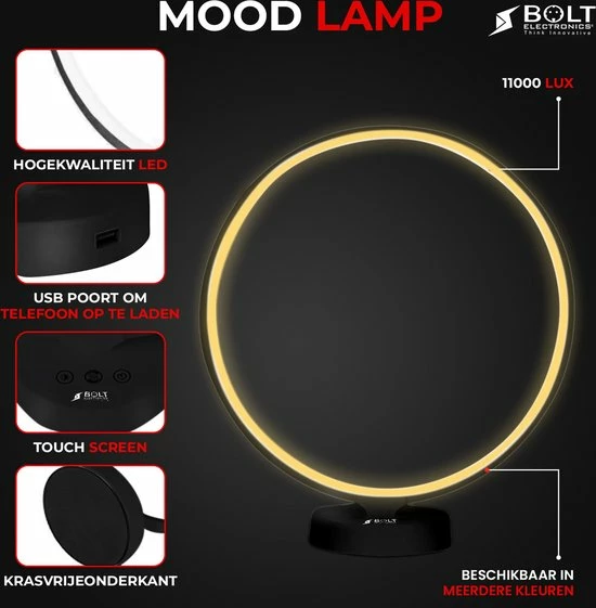 Bolt Electronics® Bolt Electronics ® Tafellamp – Moodlamp – Lichttherapielamp - Moodlight – Daglichtlamp – RGB Licht – Zwart - Afbeelding 10