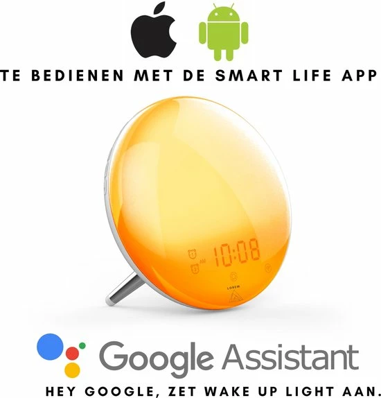 Lorem Wake Up Light Wekker Google Home Wekkerradio Nachtlampje Leeslamp – Zonsopkomst – Slaaptrainer – Smartphone – 2021 - Afbeelding 4