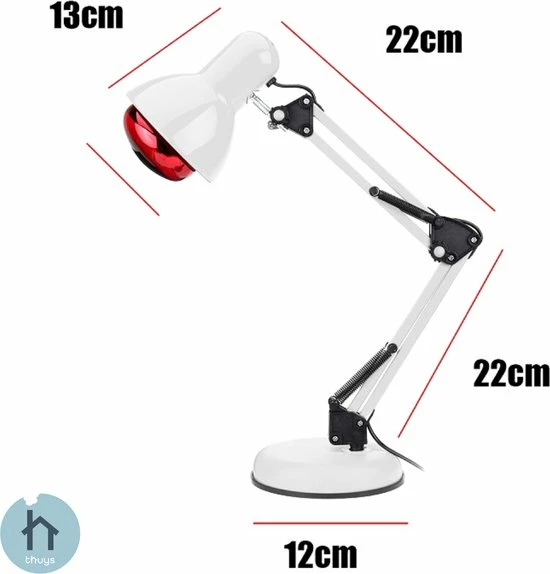 Thuys Infraroodlamp - Warmtelamp Verstelbaar- Infrarood Lampen Voor Spieren - Duurzame Hittelamp - 220V - 150W - Afbeelding 3