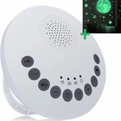 FBC Goods - White Noise Machine - Incl. Glow In The Dark Sterren En Planeten Stickers - White Noise Machine Baby - Slaap Therapie - Witte Ruis - White Noise - Slaap Geluidsmachine - Slaaphulp - Wit