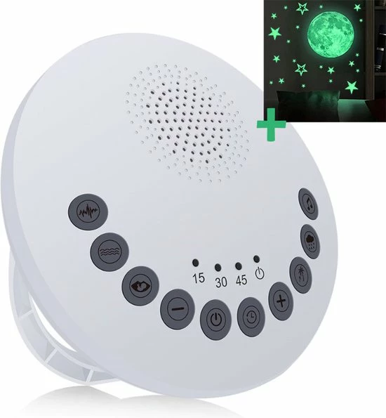 FBC Goods - White Noise Machine - Incl. Glow In The Dark Sterren En Planeten Stickers - White Noise Machine Baby - Slaap Therapie - Witte Ruis - White Noise - Slaap Geluidsmachine - Slaaphulp - Wit