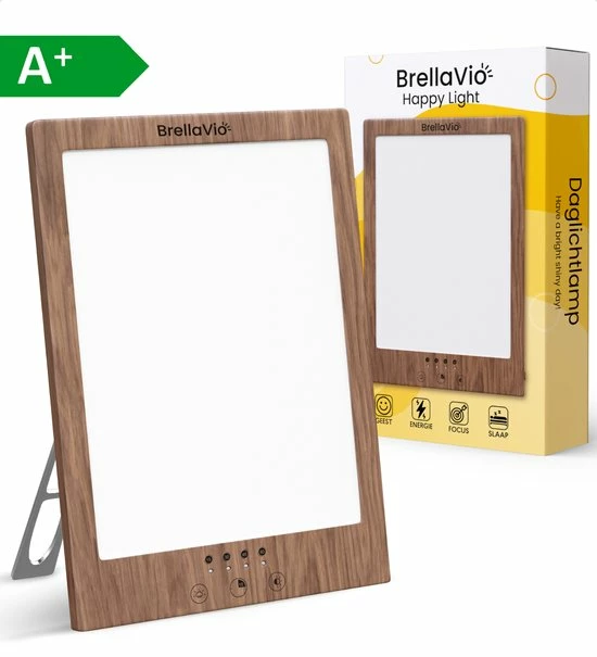 BrellaVio Happy Light Daglichtlamp - 12.000 LUX - LED Lichttherapie - Hout Kleur - Winterdepressie Bureaulamp - Daglicht Lamp - SAD Daylight Therapy - Hobby Lampen