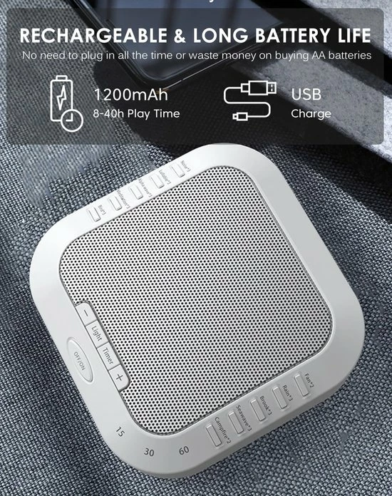 Zacro White Noise Machine- Met 28 Geluiden - Witte Ruis Machine - Slaap Geluidsmachine - Slaaphulp - Slaaptrainer - Voor Baby & Volwassenen - Wit - Afbeelding 7