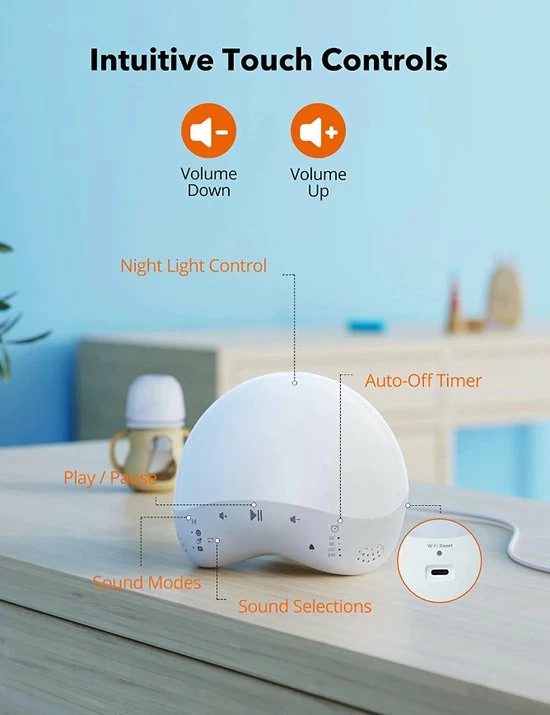 TaoTronics White Noise Machine - Slaap Machine - Witte Ruis - Slaap Geluidsmachine - Nachtlamp - Slaaphulpen - Slaaptrainer - Baby - Volwassen - - Smart - Wifi - Met App - Afbeelding 6