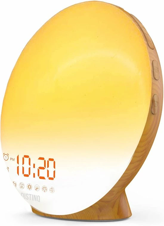 DistinQ Wake-Up Light ? Wekkerradio Met Dubbele Wektijd ? Slaaphulp Met USB Aansluiting - Houtkleurig - Afbeelding 3
